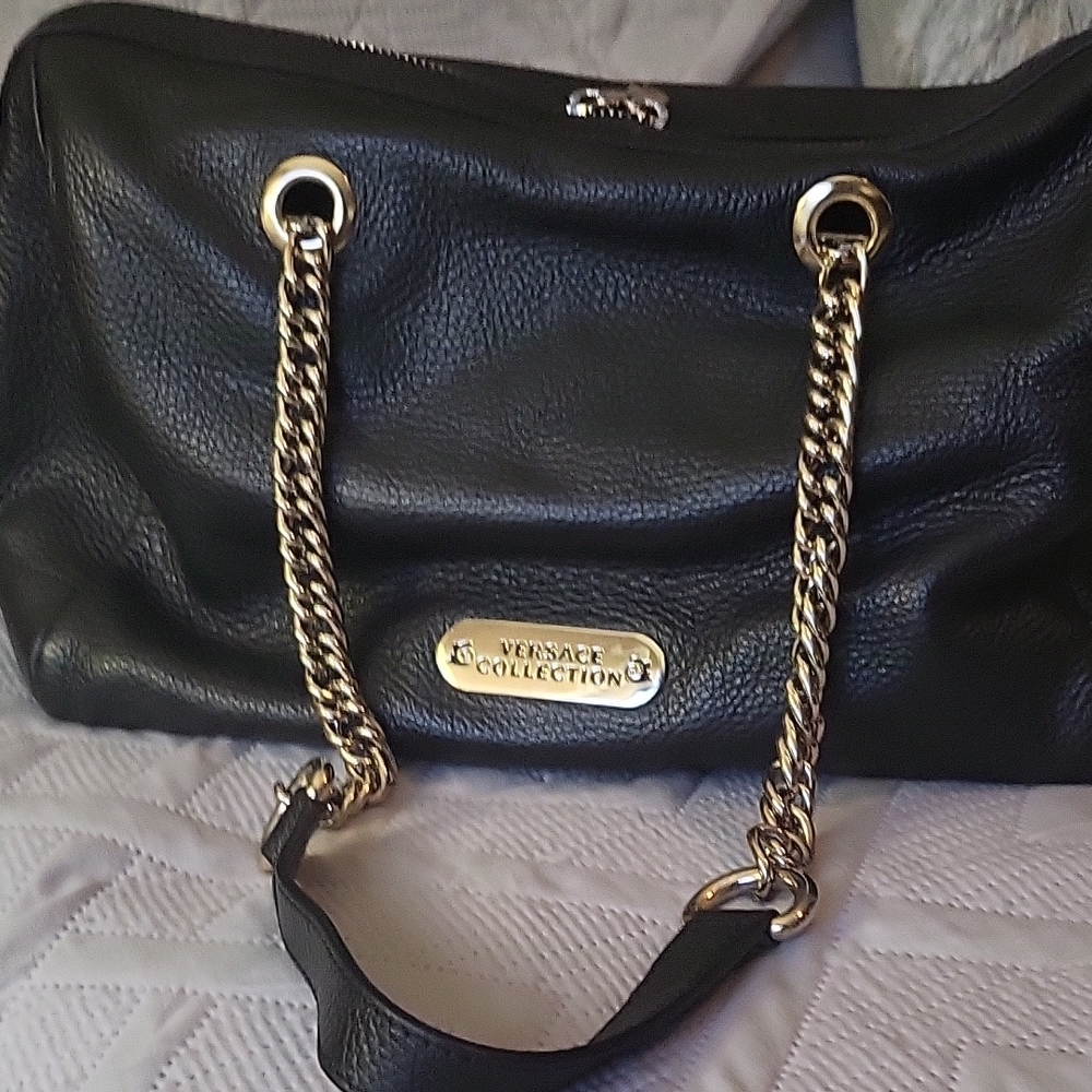 Versace Collection Black Bag with Gold Chain